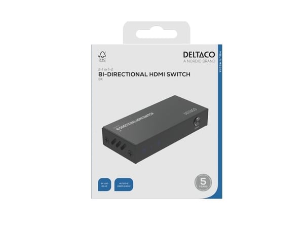DELTACO - Video/audio switch - bidirectional, 1-2 or 2-1, 8K@60Hz - 3 x HDMI - stasjonær
