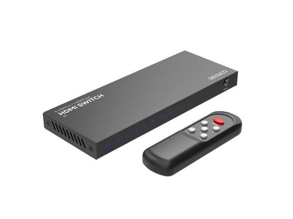 DELTACO - Video/audio switch - 5 inputs to 1 output, 8K@60Hz, with remote - 6 x HDMI - stasjonær