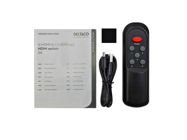 DELTACO - Video/audio switch - 5 inputs to 1 output, 8K@60Hz, with remote - 6 x HDMI - stasjonær