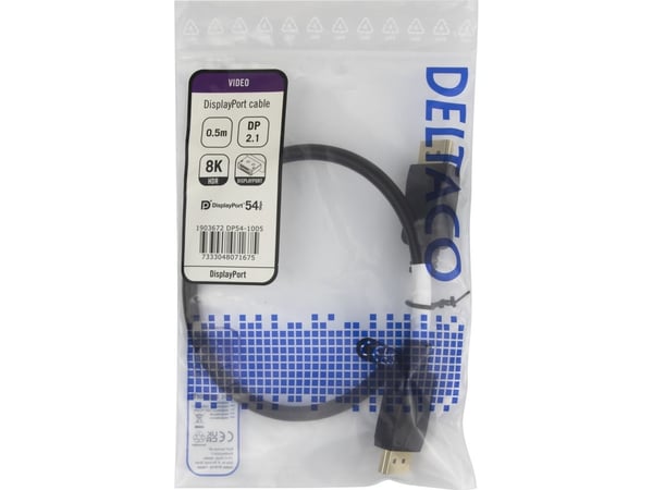 DELTACO - DisplayPort-kabel - DisplayPort (hann) låst til DisplayPort (hann) låst - DisplayPort 2.1a - 50 cm - VESA DP54 Certified, 8K 60Hz støtte ...