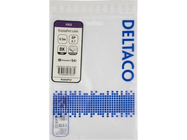 DELTACO - DisplayPort-kabel - DisplayPort (hann) låst til DisplayPort (hann) låst - DisplayPort 2.1a - 50 cm - VESA DP54 Certified, 8K 60Hz støtte ...