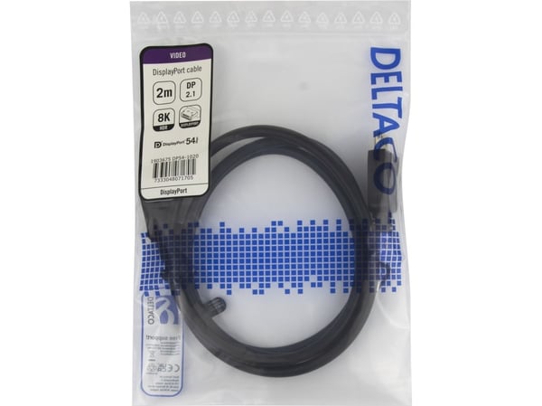 DELTACO - DisplayPort-kabel - DisplayPort (hann) låst til DisplayPort (hann) låst - DisplayPort 2.1a - 2 m - VESA DP54 Certified, 8K 60Hz støtte - ...