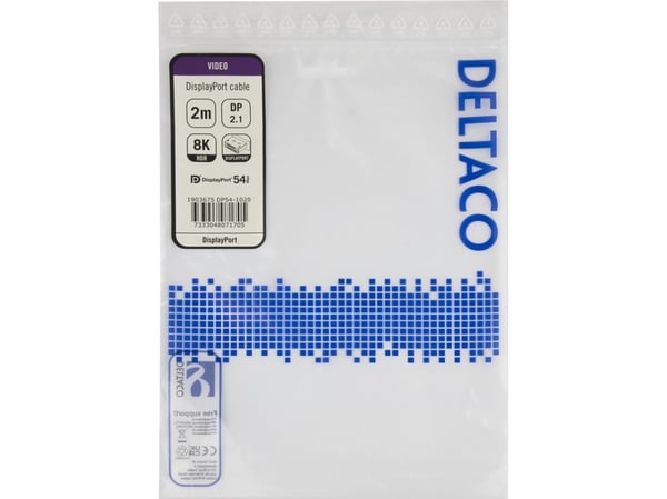 DELTACO - DisplayPort-kabel - DisplayPort (hann) låst til DisplayPort (hann) låst - DisplayPort 2.1a - 2 m - VESA DP54 Certified, 8K 60Hz støtte - ...