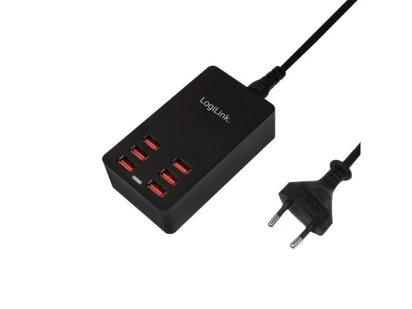 LogiLink Table Charger - Strømadapter - 32 watt - 6.4 A - 6 utgangskontakter (6 x USB) - svart