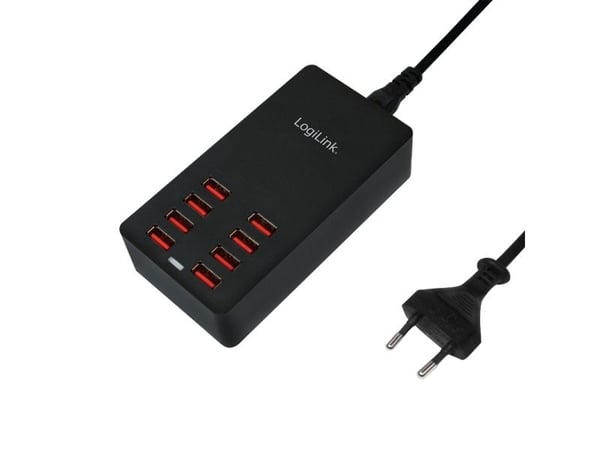 LogiLink Table Charger - Strømadapter - 44 watt - 8.8 A - 8 utgangskontakter (8 x 4-pins USB-type A) - svart