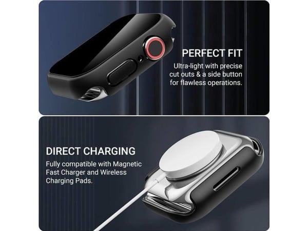 Crong CRG-45HS-CRB, Etui, Smartklokke, Sportsklokke, Karbon, Apple, Apple Watch Series 7/8 45mm, Polykarbonat (PC), Herdet glass