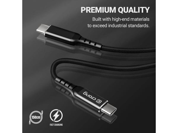 Crong Armor Link - 60W USB-C USB-C punottu kaapeli 150cm (musta)
