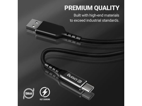 Crong Armor Link, 1,5 m, USB A, USB C, Svart