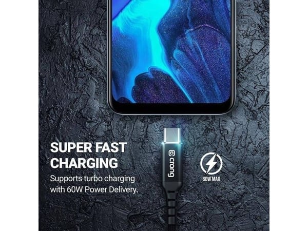 Crong Armor Link, 1,5 m, USB A, USB C, Svart