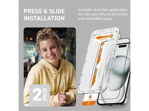 Crong EasyShield, Apple, iPhone 15 Plus, Ripebestandig, Gjennomsiktig, 2 stykker