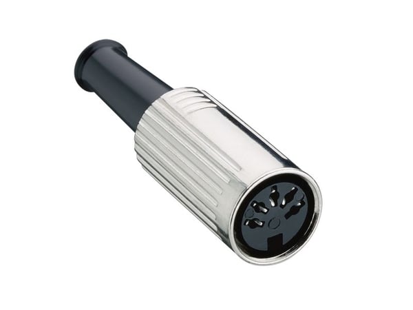 Lumberg 0121 06, DIN 6-polet, svart, metallisk, nikkel, sink, sølv, 30 mO, 100 V