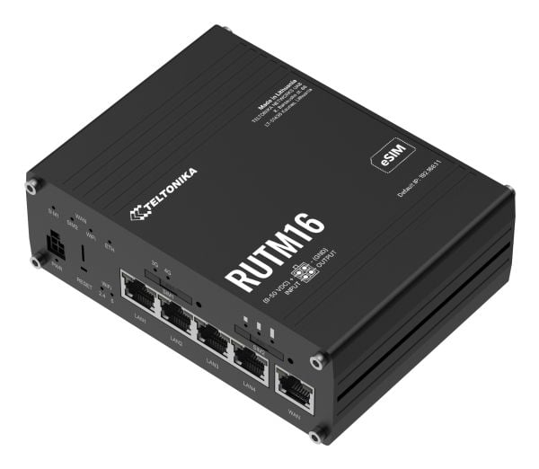 Teltonika RUTM16 - Trådløs ruter - WWAN 4-portssvitsj - PPP, 1GbE - Wi-Fi 5 - Dobbeltbånd - 3G, 4G - DIN-skinnemonterbar, veggmonterbar, overflatem...