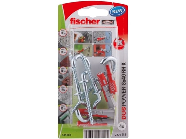 FISCHER KOŁEK DUOPOWER 8x40 Z HAKIEM OKRĄGŁYM /4szt.