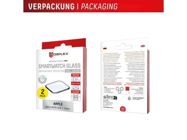Displex 02146, Skärmskydd, Smartwatch, Transparent, Apple, Apple Watch SE3/SE2/SE (40mm), Härdat glas