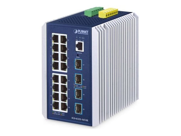 PLANET IP30 Industrial L3 16-Port, Hallittu, L3, Gigabit Ethernet (10/100/1000), Täysin kaksipuolinen, Seinäkiinnitteinen