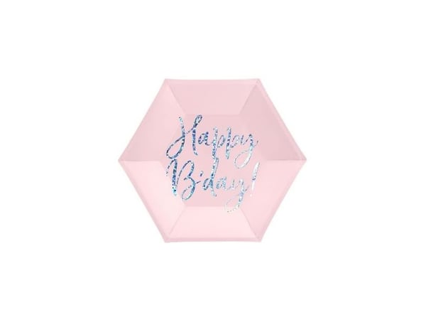Tallerkner Happy Bday pink sekskant