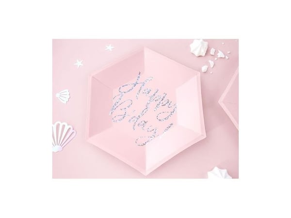 Tallerkner Happy Bday pink sekskant