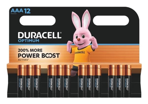 Duracell Optimum AAA, Engangsbatteri, AAA, Alkalinsk, 12 stykker, Hengende boks, Sylindriske