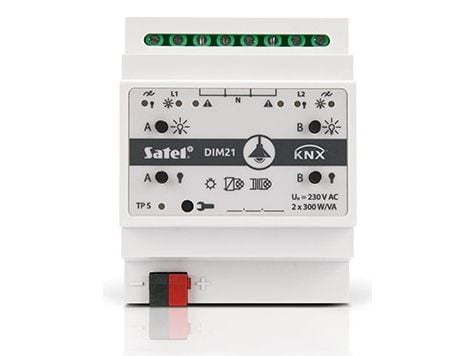 Satel KNX-DIM21, Dimmeaktuator, Montert med DIN-skinner, IP20, Hvit, 300 W, 230 V