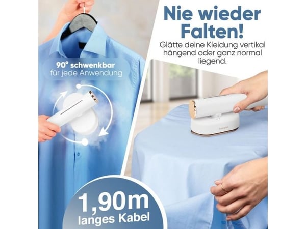 ProfiCare PC-DG 3124, Kannettava vaatehöyrystin, 0,08 L, 0,5 min, Ruusukulta, Valkoinen, Painikkeet, 20 g/min