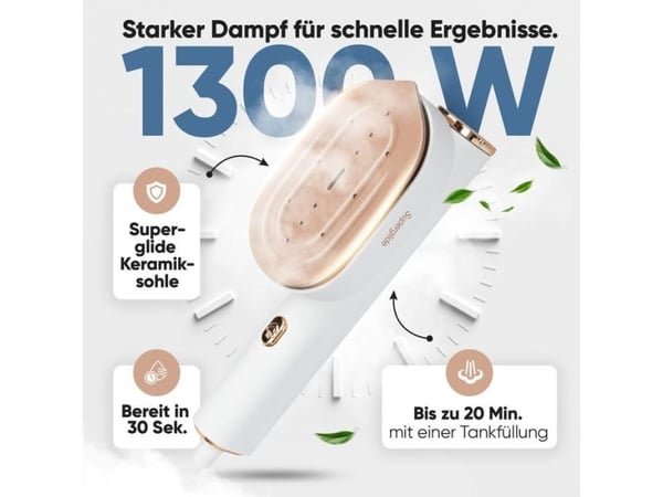 ProfiCare PC-DG 3124, Kannettava vaatehöyrystin, 0,08 L, 0,5 min, Ruusukulta, Valkoinen, Painikkeet, 20 g/min