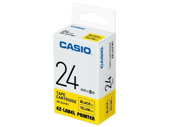 Casio XR-24YW1, Svart på gult, XR, 2,4 cm, 8 m, 1 stykker, Hengende boks
