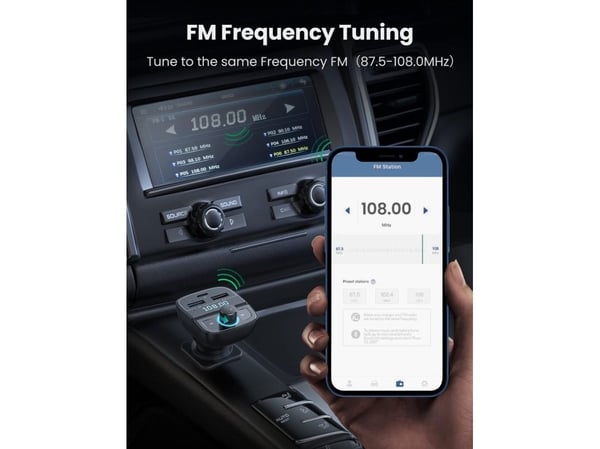 Ugreen [AI generated title] Biloplader / FM-Sender Med Bluetooth 5.0 3 Usb Porte, USB, iPhone, Musta, Tupakansytytin