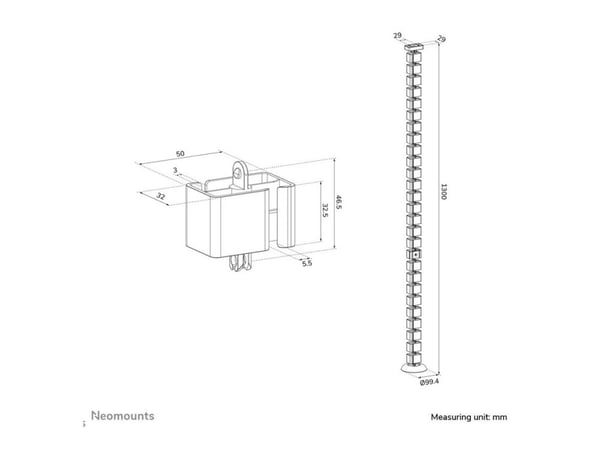 Neomounts - Kabelstyringsryggrad - magnetisk feste, universell - hvit