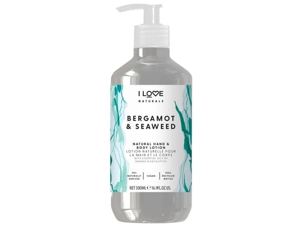 I love Naturals håndkrem for kropp og hender Bergamot & Seaweed 75 ml