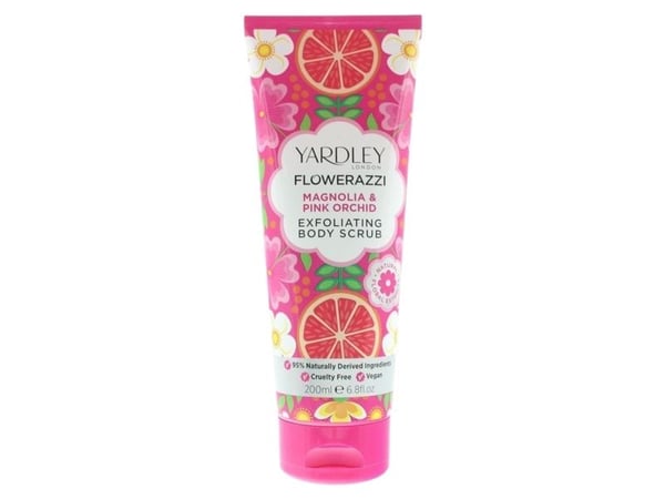 Yardley Flowerazzi Magnolia & Pink Orchid eksfolierende body scrub 200 ml