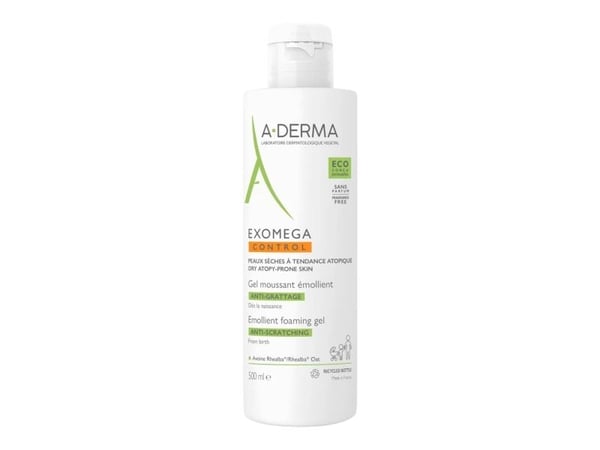 A derma Exomega Control pehmentävä vaahtoava geeli naarmuuntumisen estämiseksi 500ml