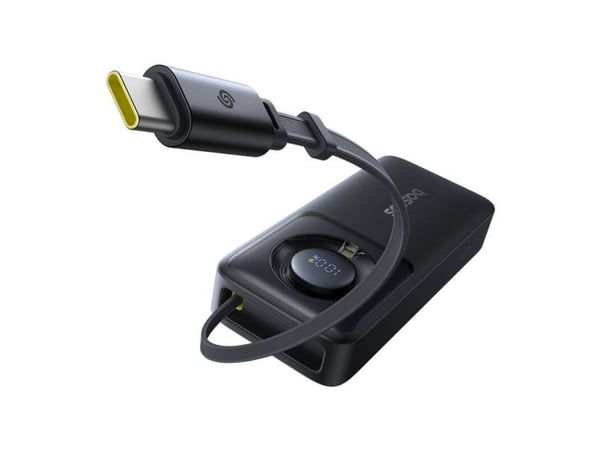 Baseus Free2Pull powerbank 10000mAh 30W med USB-C og uttrekkbar USB-C-kabel - svart