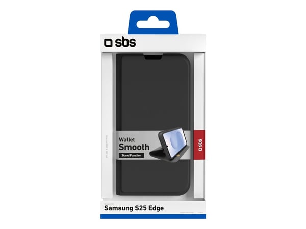 SBS Wallet-etui med stativ og lommebok til Samsung Galaxy S25 Edge - sort