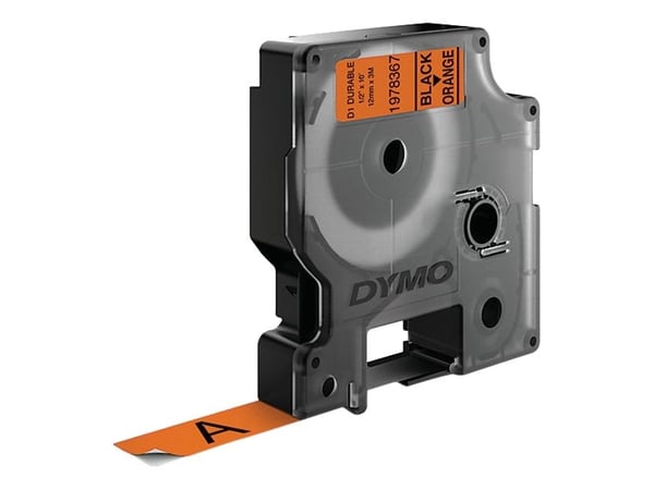 DYMO D1 - vinyylikestotarrat - musta oranssilla -12mm x 3m, Musta oranssilla, Monivärinen, Vinyyli, Belgia, -40 - 80 °C, DYMO