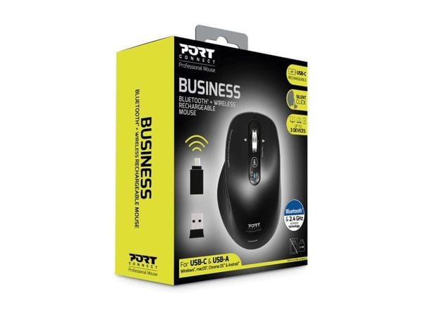 Port Designs 910202, Oikeakätinen, Optinen, RF Wireless + Bluetooth, 3200 DPI, musta