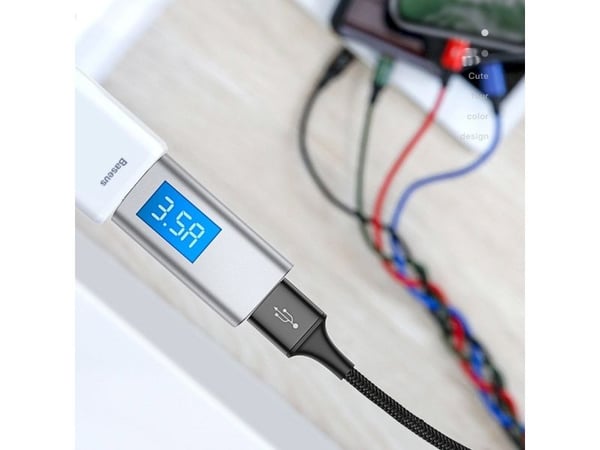 Baseus CA1T4-B01, Sort, USB A, Lightning + micro-USB B + USB C, 1,2 m, Hanstik, Hanstik