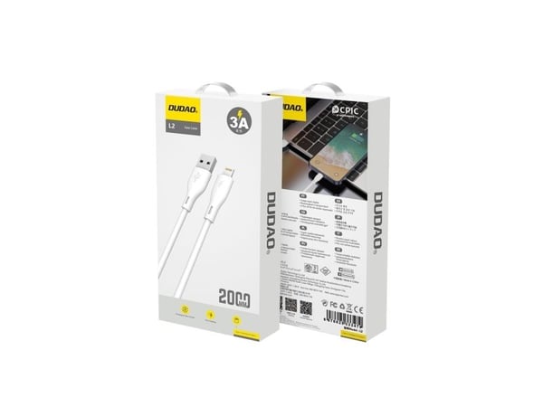 Dudao USB-A - Lightning 2 m vit kabel (6976625333479)