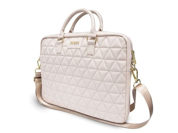 Guess quiltet veske for 16" laptop - rosa