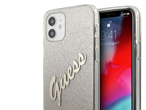 Guess GUHCP12SPCUGLSGO iPhone 12 mini 5.4" kovakotelo Glitter Gradient Script - kulta/kultainen