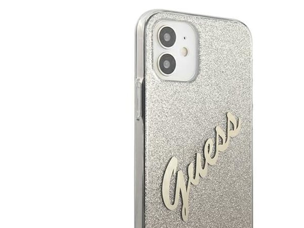 Guess GUHCP12SPCUGLSGO iPhone 12 mini 5.4" kovakotelo Glitter Gradient Script - kulta/kultainen