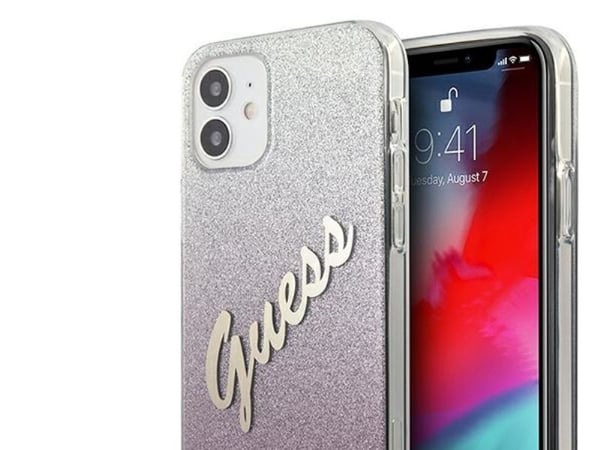 Guess GUHCP12SPCUGLSPI iPhone 12 mini 5,4" rosa/rosa hårdskal Glitter Gradient Script