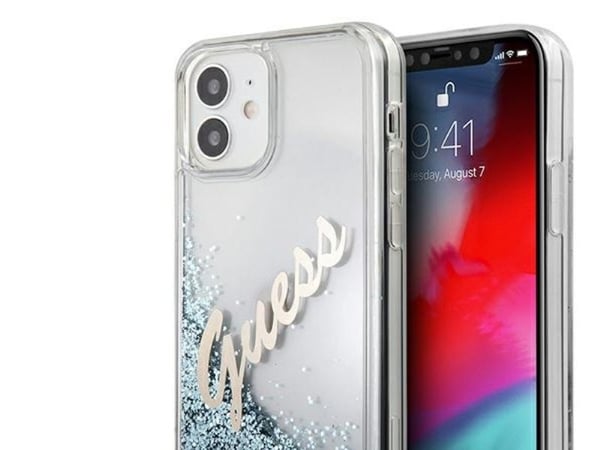 Gjett GUHCP12SGLVSBL iPhone 12 mini 5,4 tommer blå/blå hardveske Glitter Vintage Script