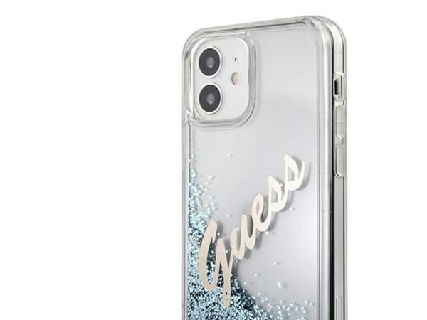 Gjett GUHCP12SGLVSBL iPhone 12 mini 5,4 tommer blå/blå hardveske Glitter Vintage Script