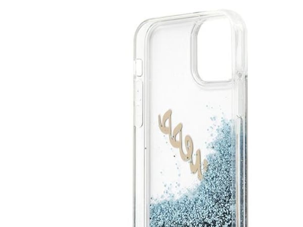 Guess GUHCP12SGLVSBL iPhone 12 mini 5.4" sininen / sininen kova kotelo Glitter Vintage Script