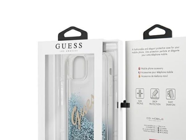 Guess GUHCP12SGLVSBL iPhone 12 mini 5.4" sininen / sininen kova kotelo Glitter Vintage Script