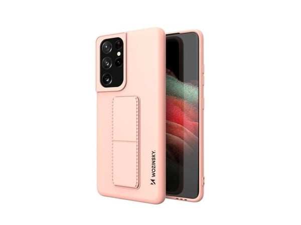Wozinsky stativdeksel i silikon med stativ til Samsung Galaxy S21 Ultra 5G - rosa