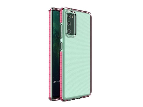 Spring Case klar TPU-gel beskyttelsesdeksel med fargerik ramme for Samsung Galaxy A02s EU - mørk rosa