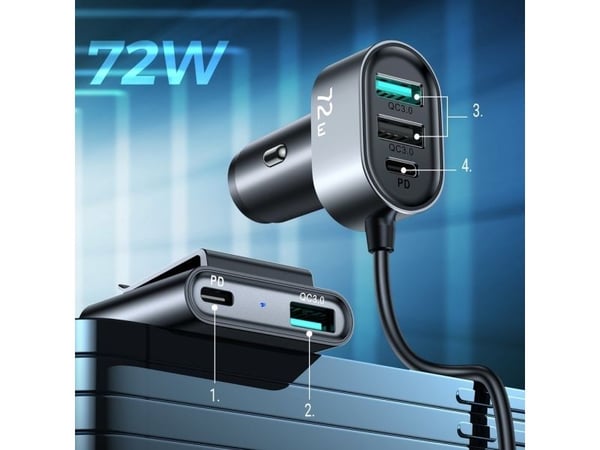 Joyroom billader 2xPD + 2xQC3.0 72W 1,5m svart (JR-CL05)