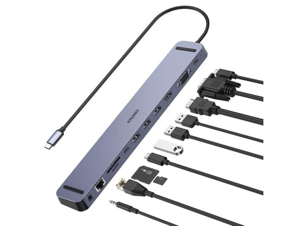 Choetech dokkingstasjon hub-adapter USB Type C 11in1 100W PD grå (HUB-M20)