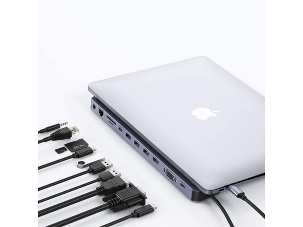 Choetech dokkingstasjon hub-adapter USB Type C 11in1 100W PD grå (HUB-M20)